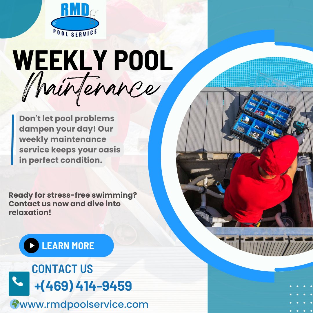 RMDPoolService's tweet photo. Don't let pool problems dampen your day! Our weekly maintenance service keeps your oasis in perfect condition. Ready for stress-free swimming? Contact us now and dive into relaxation!**
🌍https://t.co/FouUDoZkUU
📞(469) 414-9459
#PoolExperts #PoolServices #PoolMaintenance https://t.co/Il82ZqGMbY