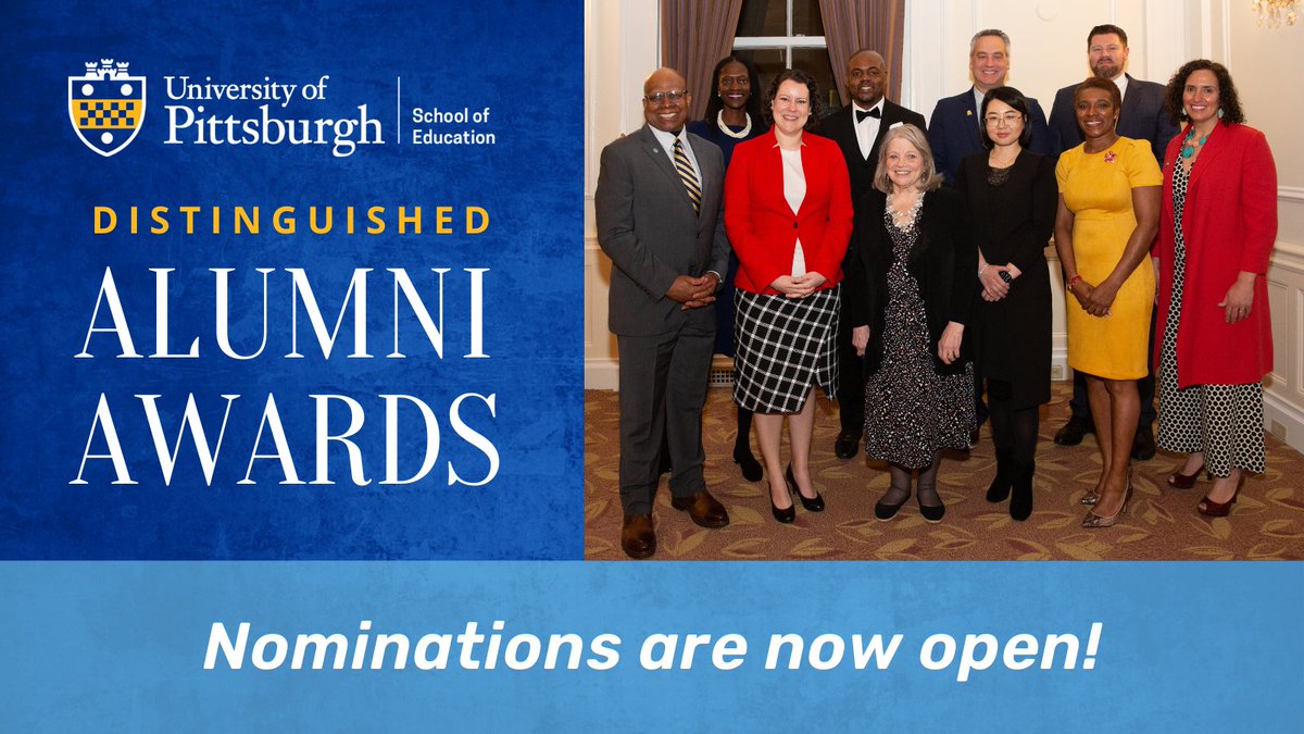 Do you know an outstanding #PittEducation alumnus who is doing transformative work in their field? Nominate them for a 2024 Distinguished Alumni Award! 🏆

Nominations are now open through January 5. Learn more: ow.ly/mEGg50Q9rx6