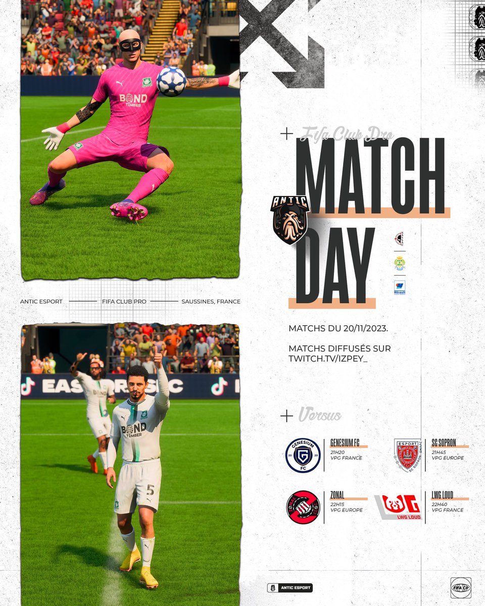 ⚽️ 𝗠𝗔𝗧𝗖𝗛𝗗𝗔𝗬 ! Retour sur les terrains pour nos Pirates avec 4️⃣ matchs, ce soir, en <a href="/OfficialVPG/">Virtual Pro Gaming</a> 🇪🇺 &amp; <a href="/VPGFrance_/">VPG France</a> 🇫🇷 ! 🦑

▶️ twitch.tv/izpey_ (21h20)

#EAFC24 #ProClubs