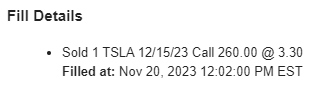 Options2Retire's tweet photo. I sold to open a new $TSLA covered call and pocketed $330:

👉STO 1 $TSLA 12/15 $260 call
👉Delta: 0.21

#Optionselling #OptionsTrading #Options #tesla #TSLA #coveredcall https://t.co/5CVXBQE8fP