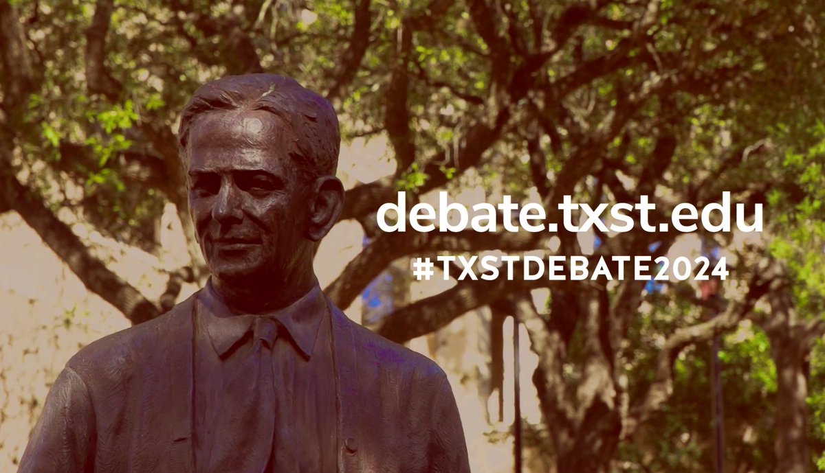 kdamp's tweet photo. Congrats to our @txst leadership team (especially @ealgoe) for all their hard work! For the first time ever, @debates will hold a presidential debate in the great state of Texas - at the only Texas university with an alumnus who became POTUS.🐾🇺🇸
https://t.co/hfzJPcsTZ5 https://t.co/IYKGfeyIsh