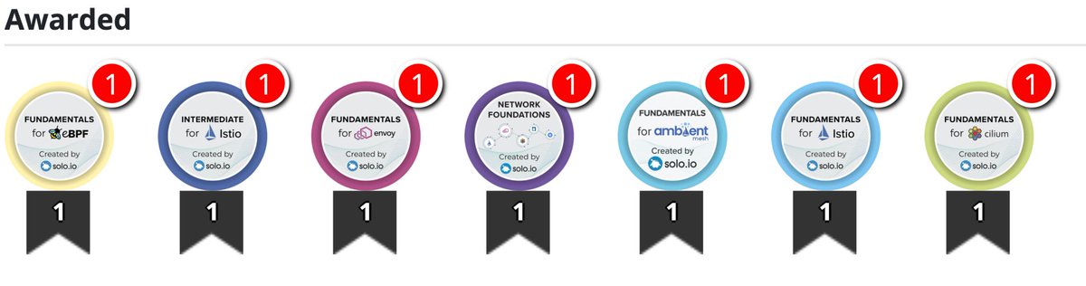 Spent some hours this weekend on the solo.io academy, at first i just wanted to play more with #istio and #ebpf .. but then i saw they have quizes/awards so i did them all.

Check out the academy.solo.io if you want to dive into the #servicemesh #istio