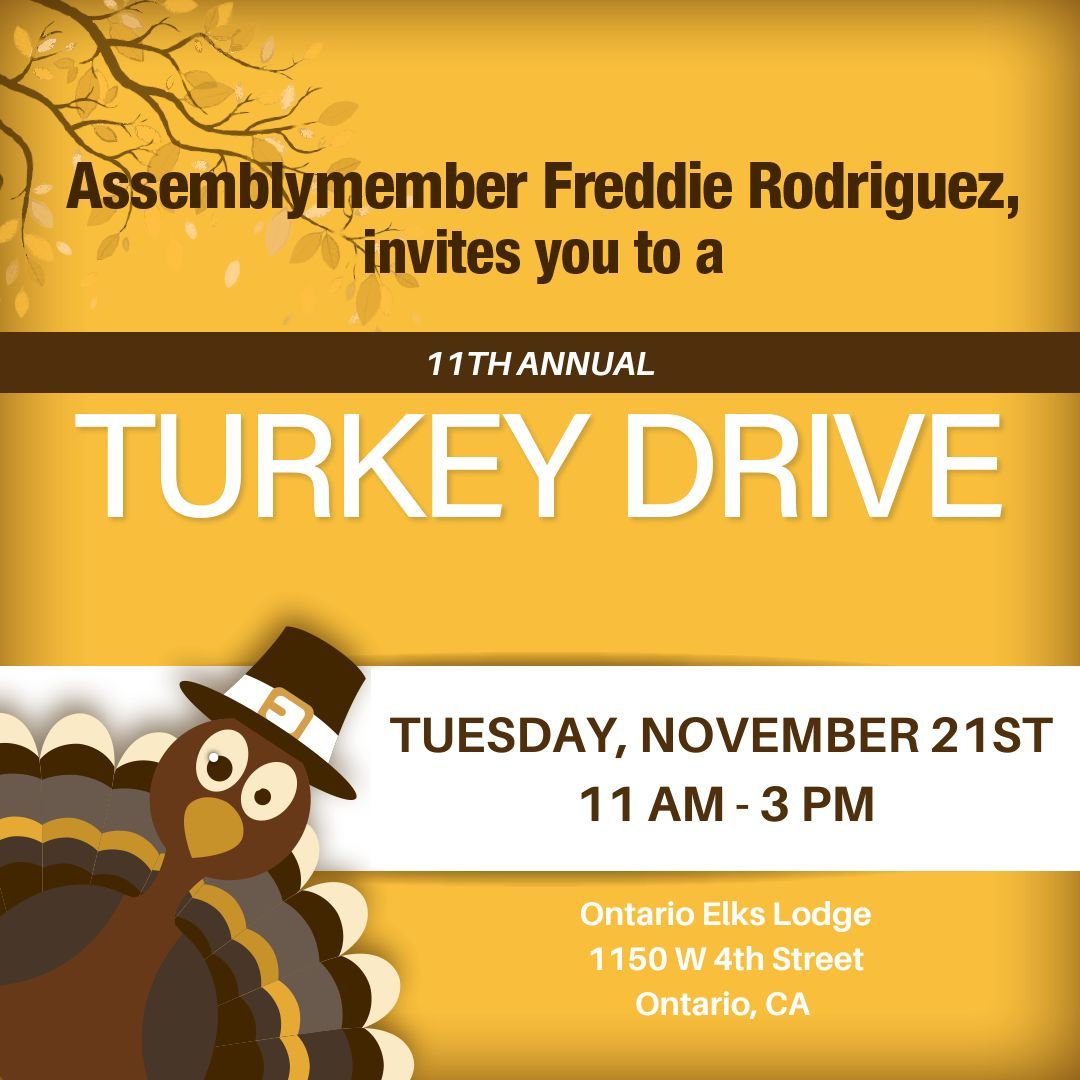 AsmRodriguez53's tweet photo. Tomorrow is my 11th Annual Turkey Drive! Residents of the 53rd Assembly District can receive a free turkey. This event will be first come, first served. Details are on the accompanying flyer. https://t.co/S8fsB4J8ZB
