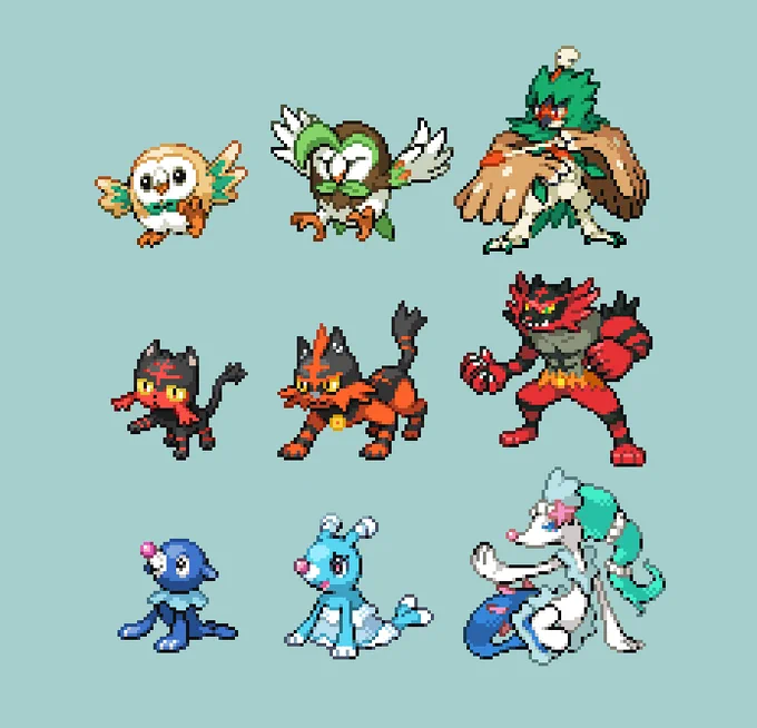 #pixelart #ドット絵 アローラ御三家。