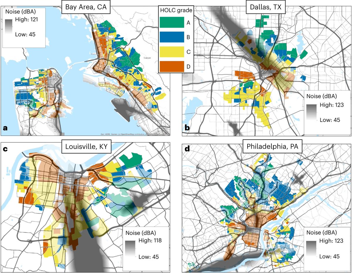 Inequalities in noise will affect urban wildlife: rdcu.be/drzqp A spatial analysis of how transportation noise corresponds with 'redlining' categories of racial segregation in US cities is combined with a literature review of the effects of noise on urban wildlife.