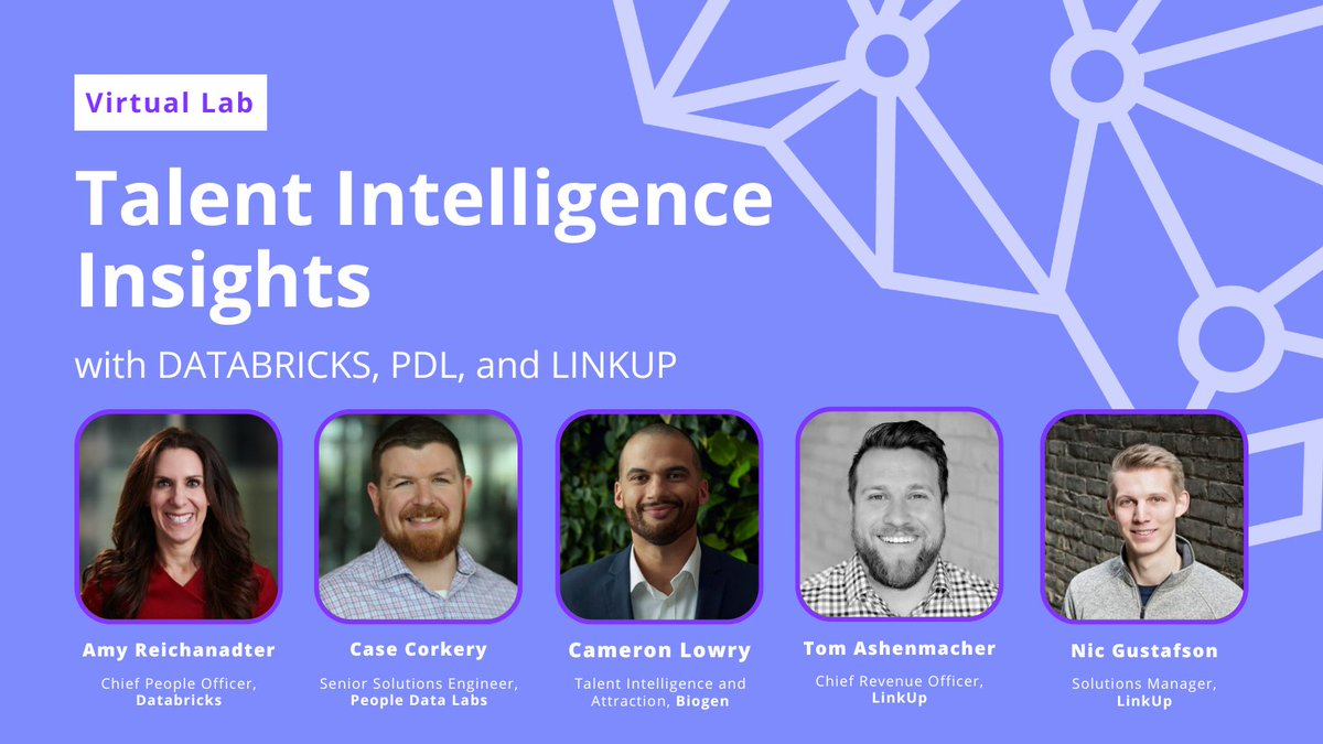 Join @PeopleDataLabs, @databricks, and LinkUp for a Virtual Lab focused on Talent Intelligence Insights. Explore how talent intelligence can help connect the dots between raw data sources and the insights HR leaders want, & more! Reserve your spot today: hubs.la/Q029svHW0