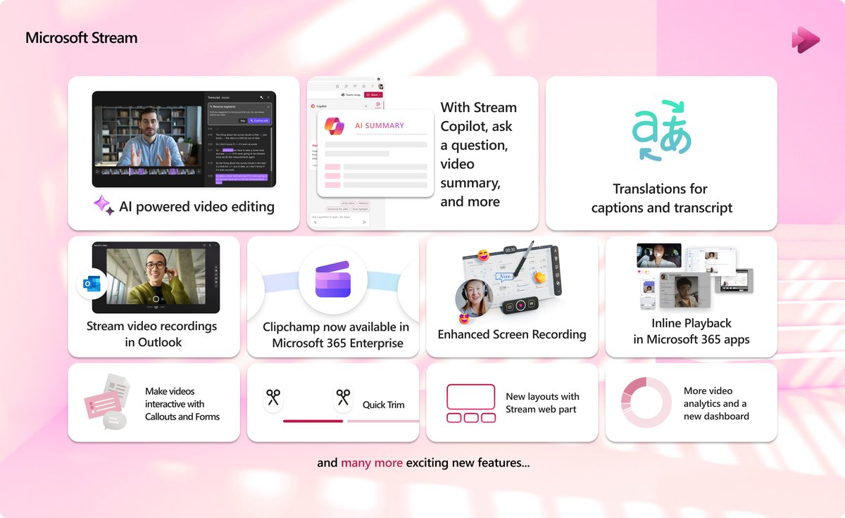 Microsoft Stream (@microsoftstream) on Twitter photo ⏪ Recap from all the key announcements made last week by <a href="/MicrosoftStream/">Microsoft Stream</a> at #MSIgnite.
Learn more at aka.ms/StreamIgnite20… ⏪ Recap from all the key announcements made last week by <a href="/MicrosoftStream/">Microsoft Stream</a> at #MSIgnite.
Learn more at aka.ms/StreamIgnite20…