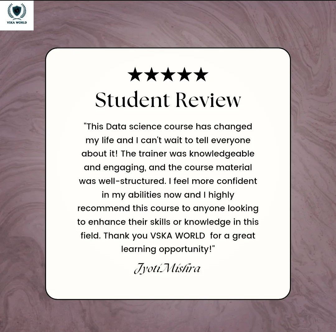 VSKAWorld's tweet image. We are so grateful that our students take out time to share their experiences with us. Glad that we could make a difference in your career.

#datavisualization #datasciencebootcamp #review
#students #placements #jobguaranteecourses
#bestinstitute #discount #delhi #dataanalyst