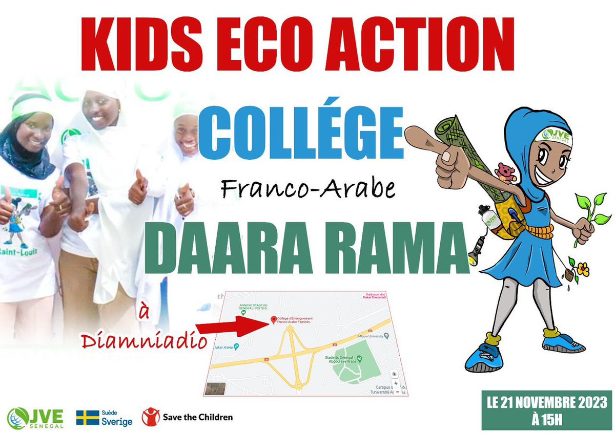 ndellacassis's tweet photo. Rdv ce mardi 21 Nov 2023 pour le #3e #KidsEcoAction au #Daara Rahma de #Diamniadio
Allons #Plaider et #Célébrer l’#Enfance dans ce contexte de climate change .
#JVE🇸🇳  #YonnuCop28 https://t.co/WgRyQ1Fn7S