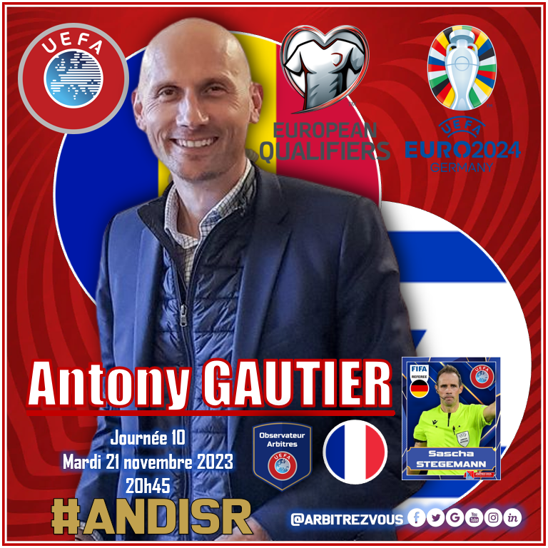 ArbitrezVous's tweet photo. 🌍| #UEFA -🏆 #UefaEuropeanQualifiers #EURO2024
#⃣| #ANDISR
Antony GAUTIER 🇫🇷 a été désigné comme Observateur UEFA des arbitres de la rencontre ANDORRE 🇦🇩🆚 ISRAËL 🇮🇱 ce mardi au Stade National d'Andorre-La-Vieille.
@ArbitresSAFE @FFF @lequipe @Fedandfut @ISRAELFA @dfbschiris https://t.co/ar5BWsxIjC