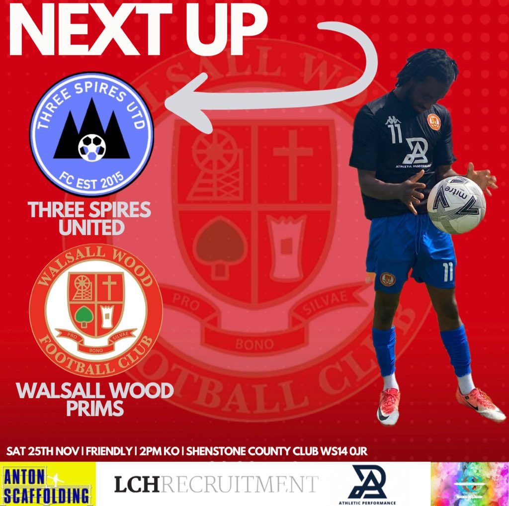 Walsall Wood Prims FC (@wwprimsfc) on Twitter photo 𝐍𝐞𝐱𝐭 𝐔𝐩..
We face an opponent that got the better of us in pre-season as we’re on the road again Saturday. Come & support ❤️🤍
📆| Sat 25th Nov
🏆| Friendly
🆚| <a href="/ThreeSpiresUtd/">Three Spires United</a>
⌛️| 2:00 KO
🏟️| Shenstone County Club, WS14 OJR
#FTGOTW #AntonScaffolding #LCHRecruitment 𝐍𝐞𝐱𝐭 𝐔𝐩..
We face an opponent that got the better of us in pre-season as we’re on the road again Saturday. Come & support ❤️🤍
📆| Sat 25th Nov
🏆| Friendly
🆚| <a href="/ThreeSpiresUtd/">Three Spires United</a>
⌛️| 2:00 KO
🏟️| Shenstone County Club, WS14 OJR
#FTGOTW #AntonScaffolding #LCHRecruitment
