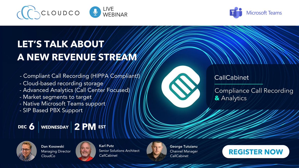 888Voip's tweet photo. Discover new revenue opportunities with CallCabinet! Join our webinar to explore HIPAA-compliant call recording, cloud storage, advanced analytics, and Microsoft Teams integration.

Register now: https://t.co/HGq3Jcav79 https://t.co/bOtef2kxuz