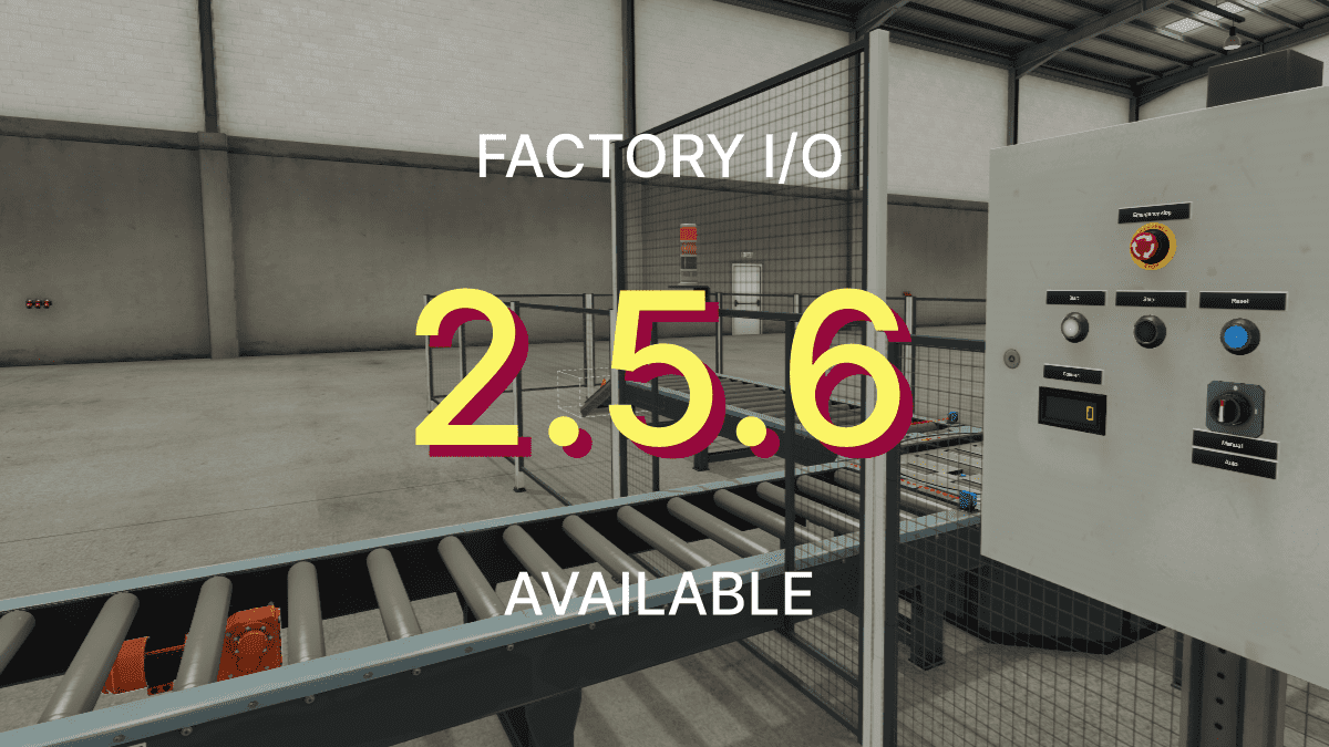 Factory I/O 2.5.6 Released

This release includes changes to parts, driver improvements, licensing fixes, and an experimental upscaling feature valuable for users running Factory I/O in high-resolution displays.