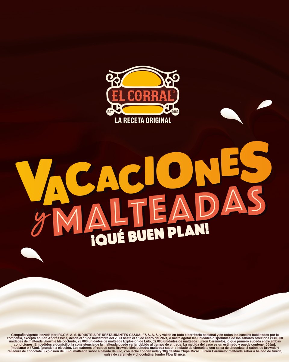 ElCorral_'s tweet photo. Las vacaciones de fin de año se disfrutan mejor cuando pruebas los sabores de edición limitada de nuestro Festival de Malteadas. 🎄🥤

*Cuchara comestible disponible en: Bogotá, Chía, Briceño, Campestre, Antioquia y Santander.

#ElCorral #FestivalDeMalteadas #VacacionesyMalteadas https://t.co/YM2UWSA69U