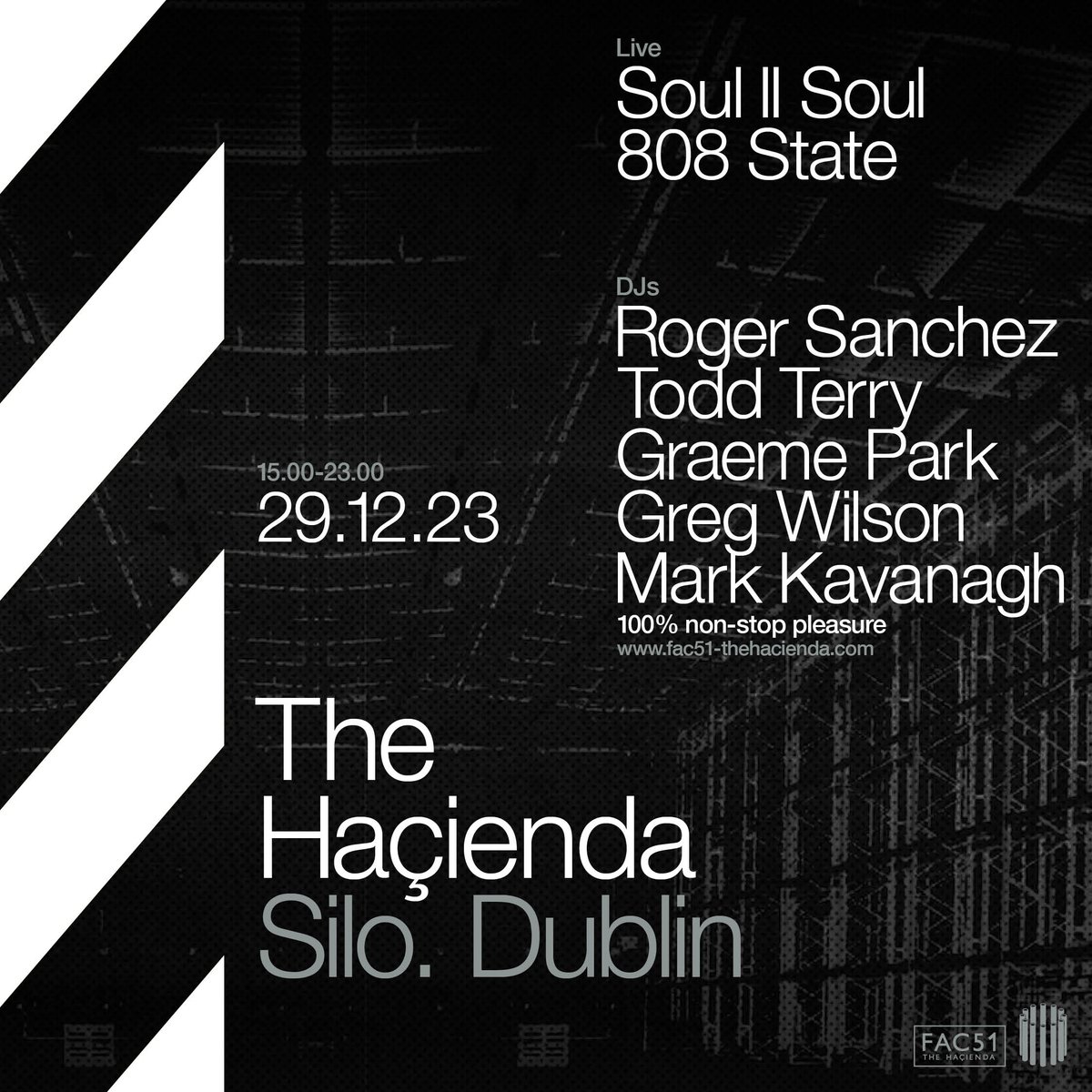 Fac51hacienda's tweet image. FAC 51 The Hacienda comes to the new SILO Dublin on December 29th!

@Soul2SoulUK, @state808, @djrogersanchez, @djtoddterry, @graemepark,  @djgregwilson,  Mark Kavanagh.

On sale Fri 24th, signup here: laylo.com/silodublin/The…
