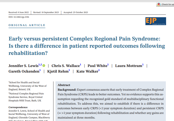 📢Myth busting new #CRPS paper challenges🧐 assumption that those with early #CRPS have better rehab outcomes 📢 Our @RUHBath clinical data proved they don't👈🏾 In fact people with CRPS => 1 year do just as well & sustain those improvements once home🏠