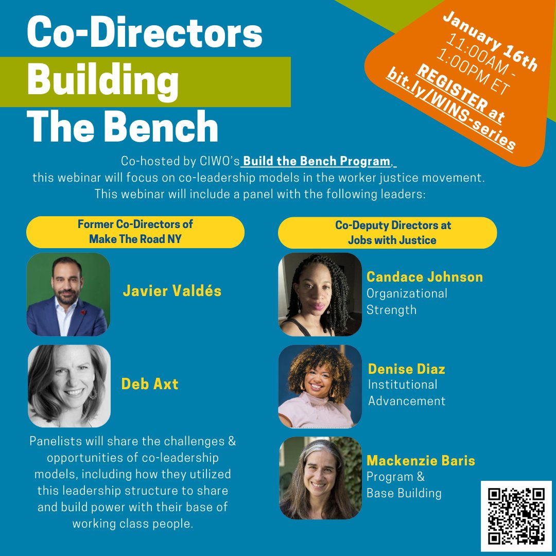 RutgersCIWO's tweet photo. Join @RutgersCIWO Workers Innovating New Strategies (WINS) Series on #CoDirectors Building the Bench with @MaketheRoadNY and @JobswithJustice: Jan 16, 2024 from 11AM-1PM ET! ✨REGISTER: https://t.co/FSEw7xRDl6 ✨#CIWOwins #CIWOBuildtheBench https://t.co/nsP3qw6m7u