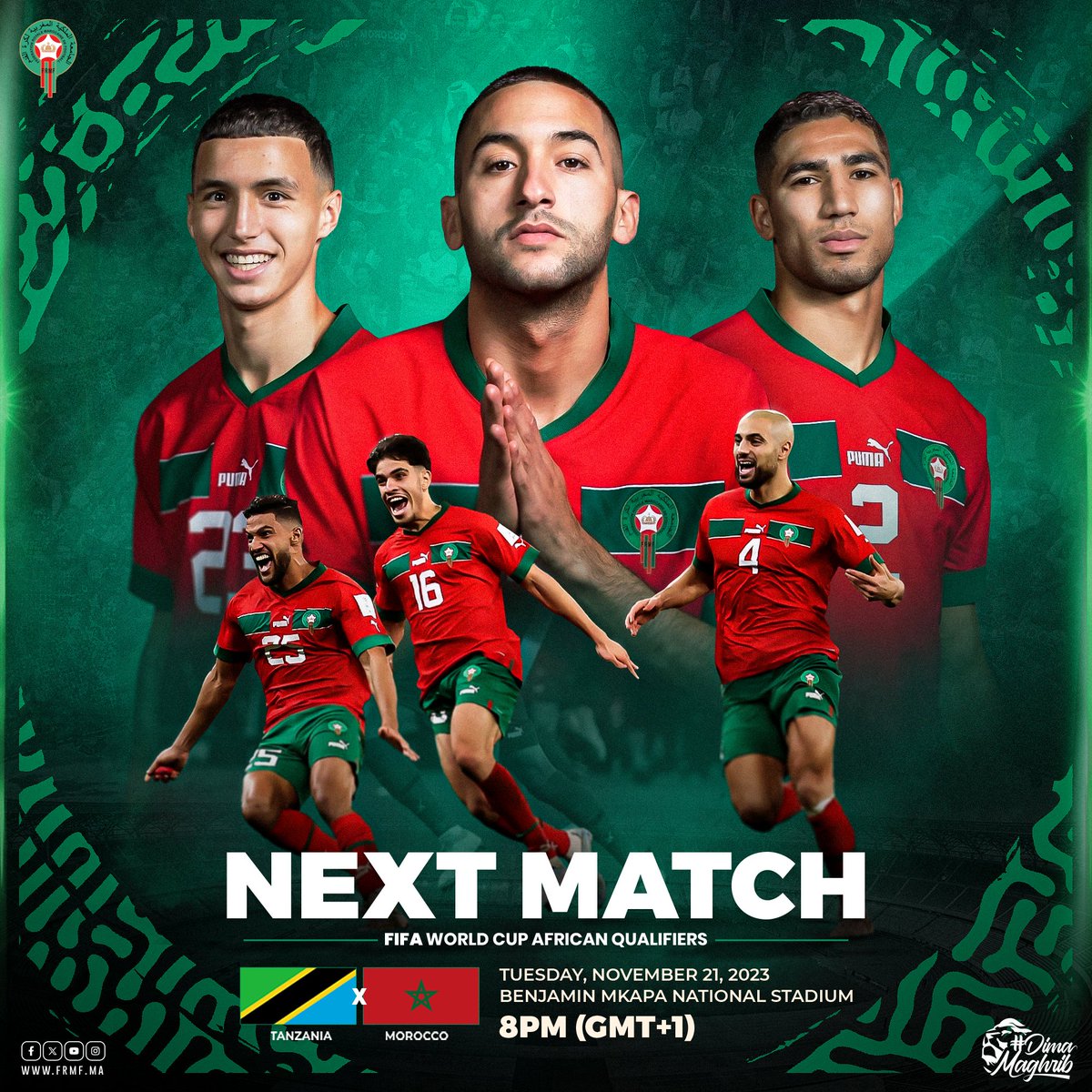 يواجه المنتخب الوطني منتخب تنزانيا لحساب الجولة الثانية من تصفيات أفريقيا المؤهلة لكأس العالم 2026 

🔜  Upcoming match for our National Team is against Tanzania 🇹🇿 of the FIFA World Cup African Qualifiers 2026

📅 Tuesday, November 21, 2023
🕗 8PM (GMT+1)
🏟️ Benjamin Mkapa