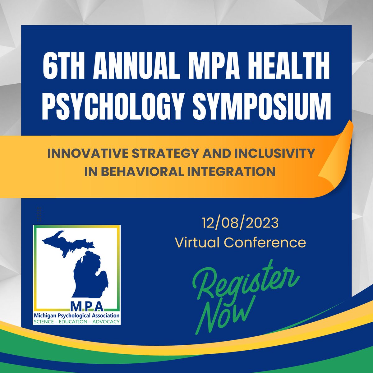 Registration is now open for the 6th Annual MPA Health Psychology Symposium! This years theme is Innovative Strategy and Inclusivity in Behavioral Integration.

--&gt; Register here: mpsa.memberclicks.net/symposium6
