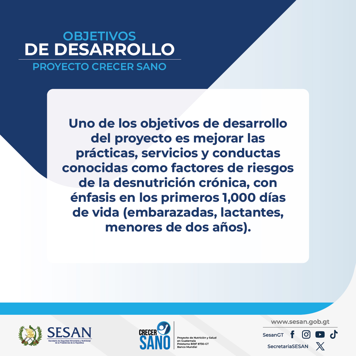 ☑️ #CrecerSano tiene como objetivo reducir los factores de riesgo para la desnutrición crónica, enfocándose en los primeros mil días de vida.