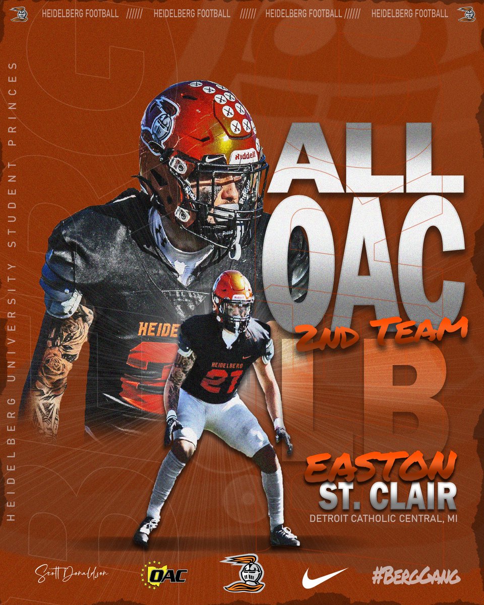 Easton St. Clair received his 3rd All-OAC selection. The hybrid OLB led our defense with 69 Tackles, 5.5 sacks, 9 TFL's, 1 FF's, 2 FR's and 1 Defensive Touchdown. 

He has been voted as a captain by his teammates for the past 2 years.