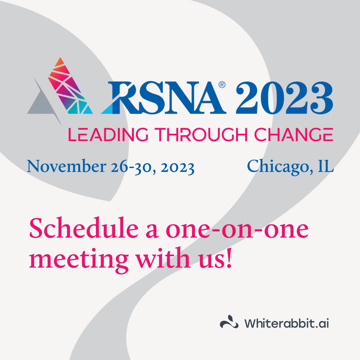Heading to #RSNA23? We’ll be there! Schedule your exclusive session to meet with our team and learn about our cutting edge products: calendly.com/whiterabbitai/… @RSNA #breastcancer #radiology #mammography #AI #breastdensity