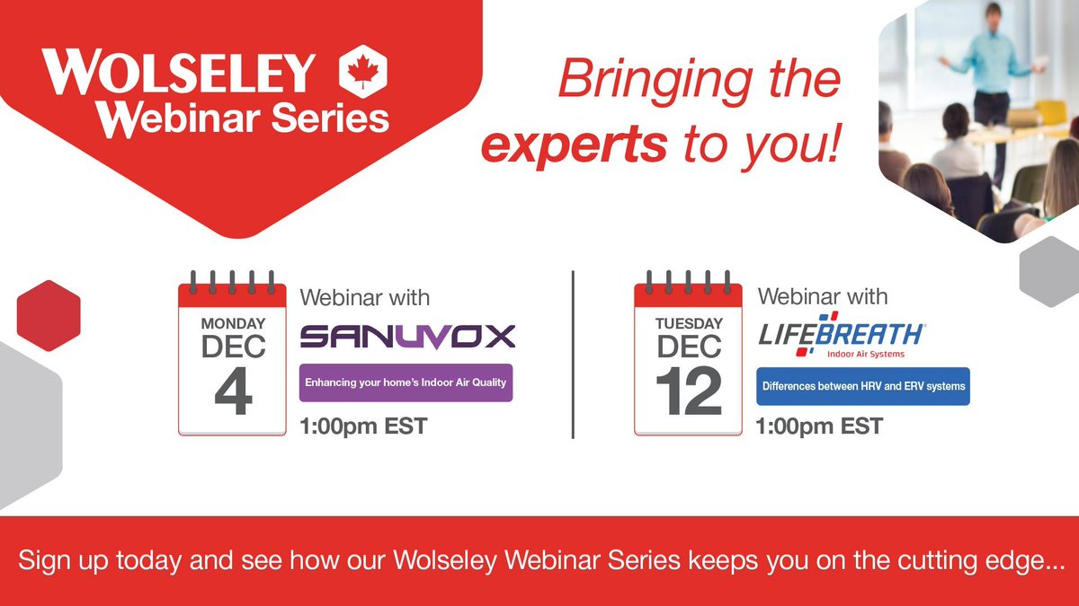 Join our Wolseley Webinar Series and learn from the experts: Sanuvox on Dec 4th, 1:00 PM EST, and Lifebreath on Dec 12th, 1:00 PM EST. Don't miss out—sign up now! 🔗 buff.ly/40IzS0J