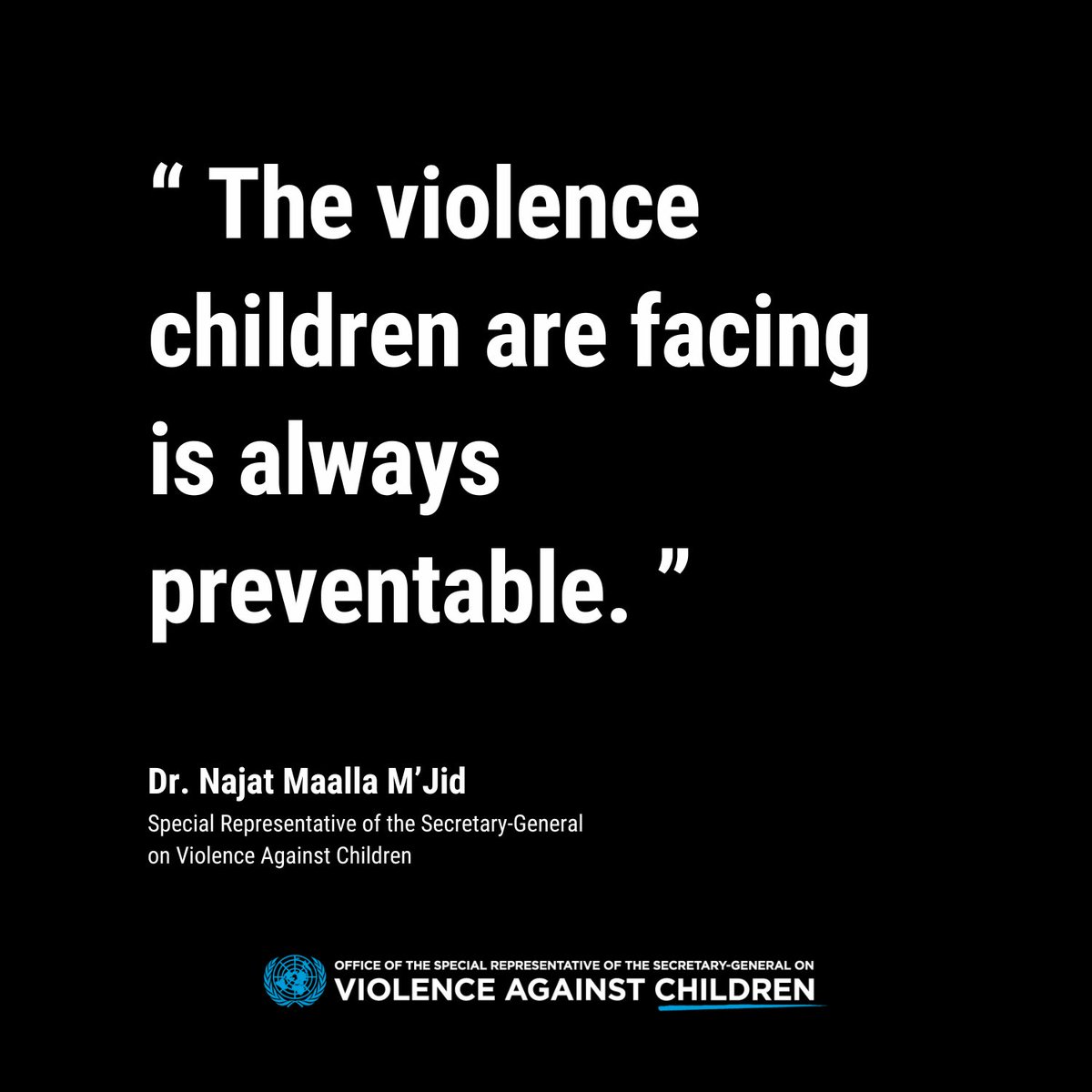 UN_EndViolence's tweet photo. "On  this #WorldChildrensDay, we express our sorrow for the huge toll  being paid by children worldwide, and we express our rage because we  know that the violence children are facing is always preventable." Najat Maalla M'jid SRSG VAC.

Full statement: https://t.co/UBgDnPBi5R https://t.co/OgRBM5LXSO