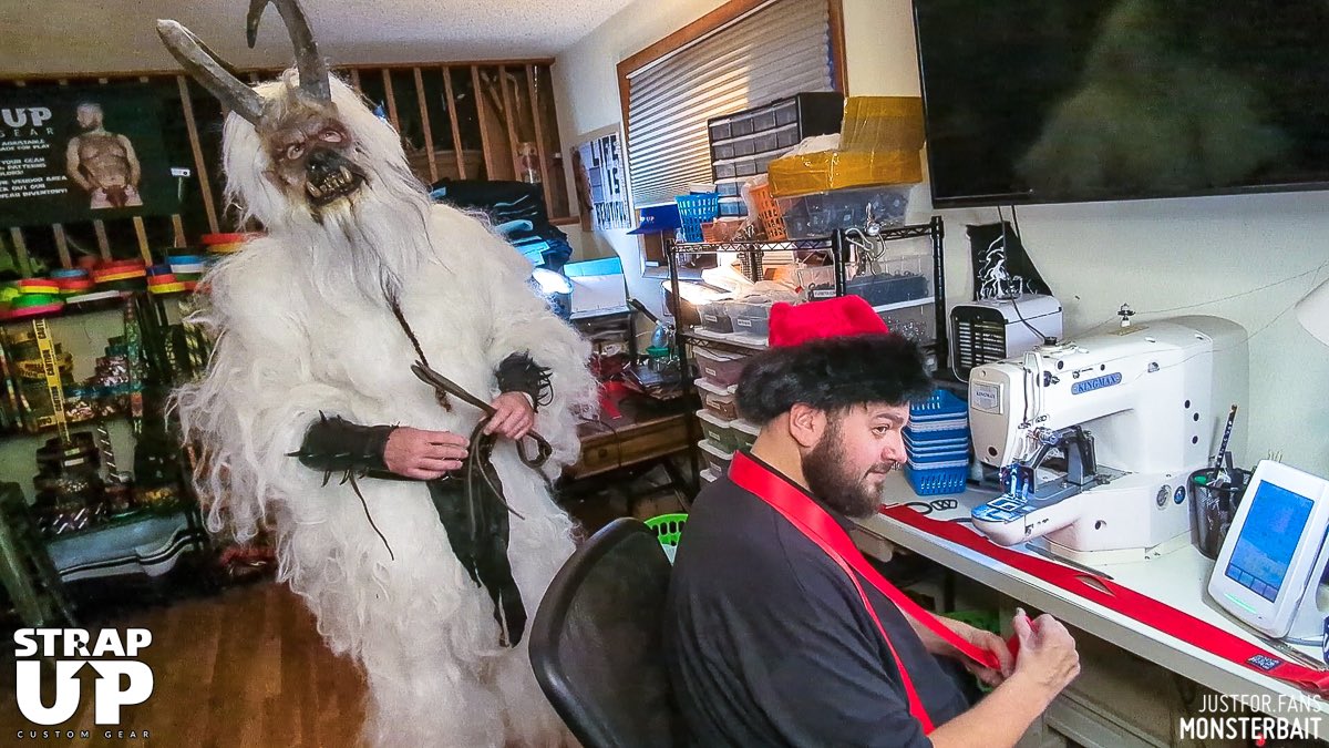 Strapup2getdown's tweet photo. I had the absolute pleasure to invite #Krampus to my in-home studio to customize some gear for the upcoming #KrampusDoesDenver event at Sweet on 12/9! Here is a shot from the video, debuting soon! Check out @Monsterbait for more info on the event and for more content! https://t.co/vTNf0oxJtO