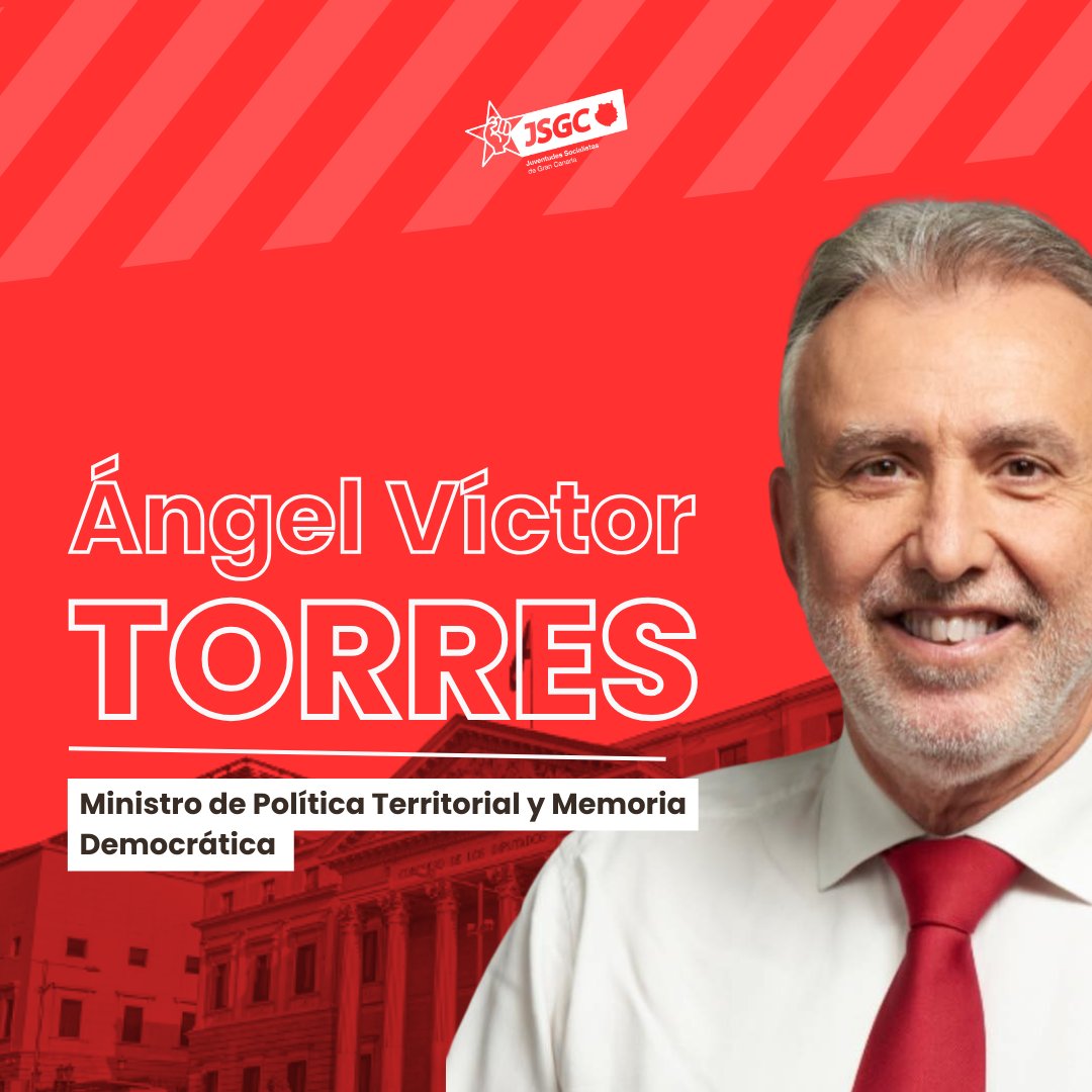 👥 Conoce a las ministras y los ministros del nuevo Gobierno de <a href="/sanchezcastejon/">Pedro Sánchez</a>

💼🇮🇨 <a href="/avtorresp/">Ángel Víctor Torres Pérez</a>, ministro de Política Territorial y Memoria Democrática

🟣 Cuatro mujeres vicepresidentas

(1/4)