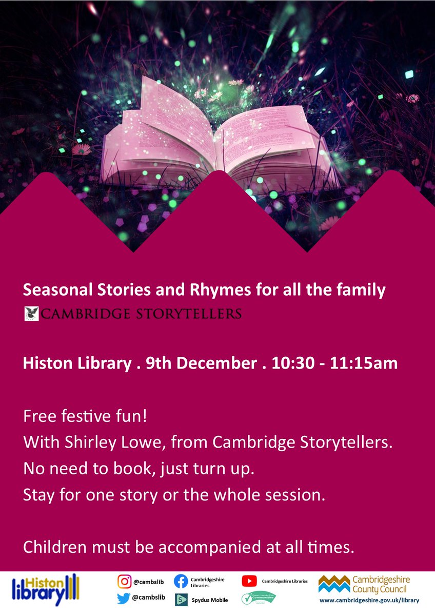 GirtonGlebePS's tweet image. Shirley Lowe of Cambridge Storytellers presents seasonal stories and rhymes for all the family on Saturday 9th December from 10:30-11:15.
📚 #openlibrary #storytime #readingforpleasure #communitylibrary