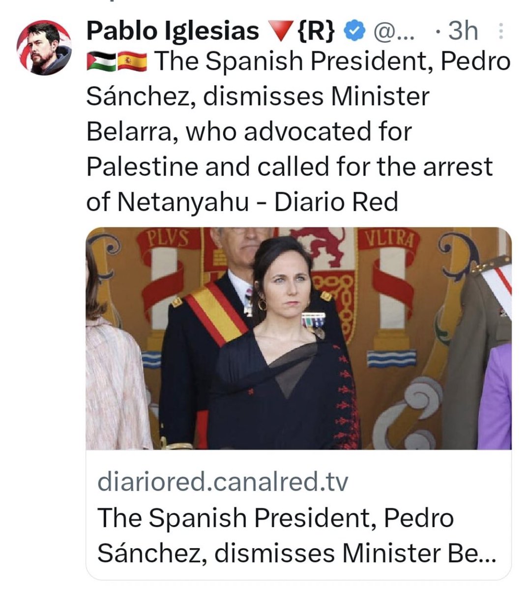 maxpradera's tweet photo. 1/ La última marranada del Emérito, hoy indistinguible de uno de esos difamadores mediáticos a los que tanto combatió, es tuitear que @sanchezcastejon cesa a @ionebelarra por defender a Palestina.

Cuando @sirarego, que entra ahora al gobierno (por @sumar), es hija https://t.co/usM5RgBIt2