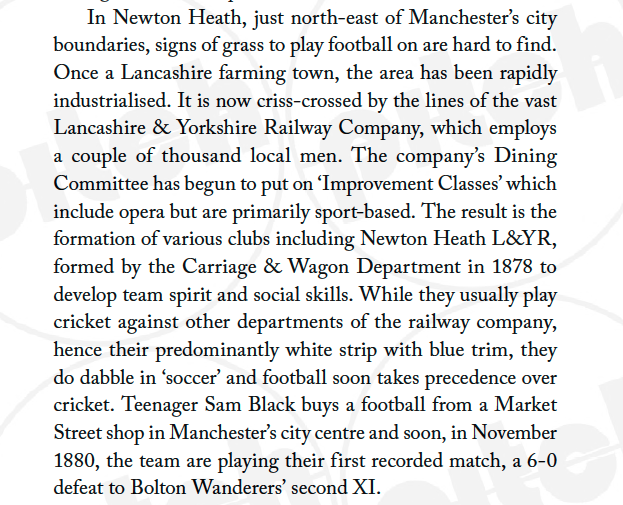 HarryRobinson64's tweet photo. On this day in 1880, Manchester United played their first recorded game.

Newton Heath L&amp;YR were beaten 6-0 by Bolton Wanderers' second XI. It was a long journey to FA Cup and title glory three decades later...

The full story is in my book, available ⬇️

https://t.co/QEjKsMKCRy https://t.co/hQ6hR342yu