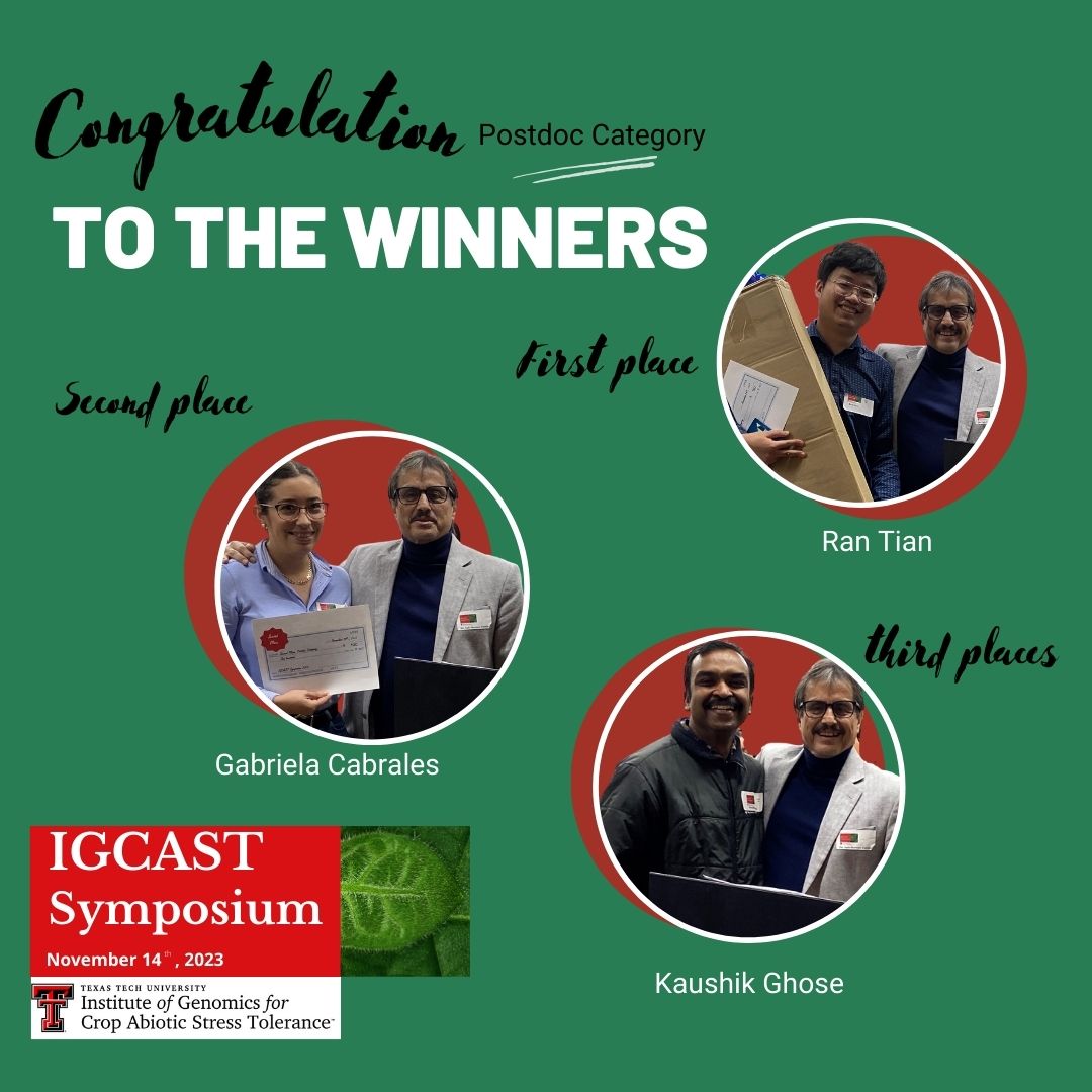 ttuigcast's tweet photo. Happy to share the winners of the scientific poster contest at the second IGCAS symposium. Postdoc Category. #igcast #TTU https://t.co/2MlJ1UtZVX