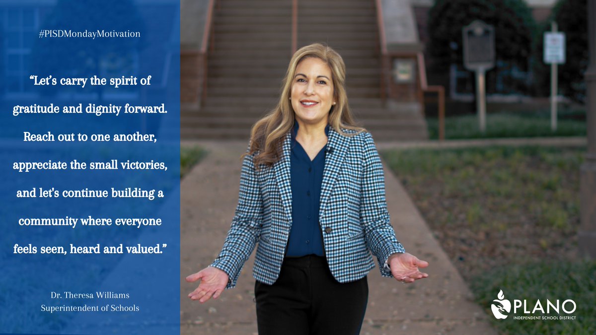 Plano_Schools's tweet photo. 🍂We hope our families and campus staff are having a great start to the holiday break! We're so grateful for everyone on our Plano ISD team! Hear more from Dr. WIlliams on gratitude in this week’s #PISDMondayMotivation: https://t.co/wbzXaDr911… #LevelUpPlanoISD #TheresasTake https://t.co/d2ALZn5VfY