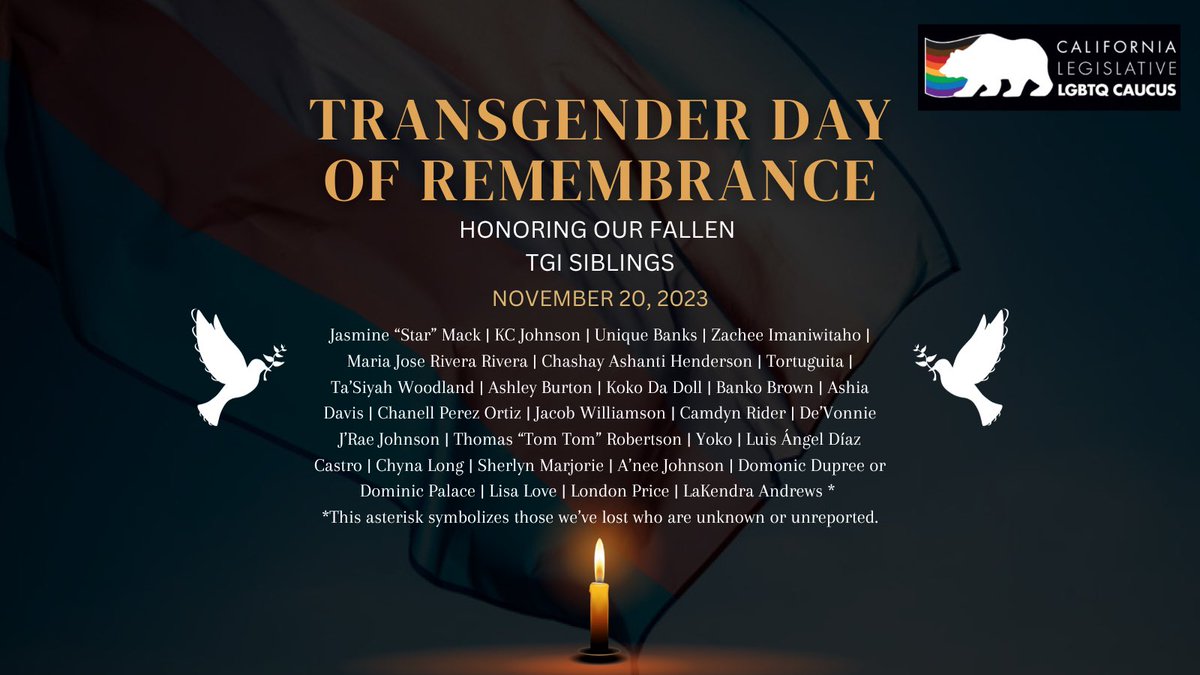 In 1999, #TDOR was founded to memorialize the murder of a transgender woman. In 2023, we’ve lost 26* TGI siblings our nation. This TDOR, let us remember and honor the lives of those taken from us and affirm our commitment to standing against hate. #TransLivesMatter 🏳️‍⚧️