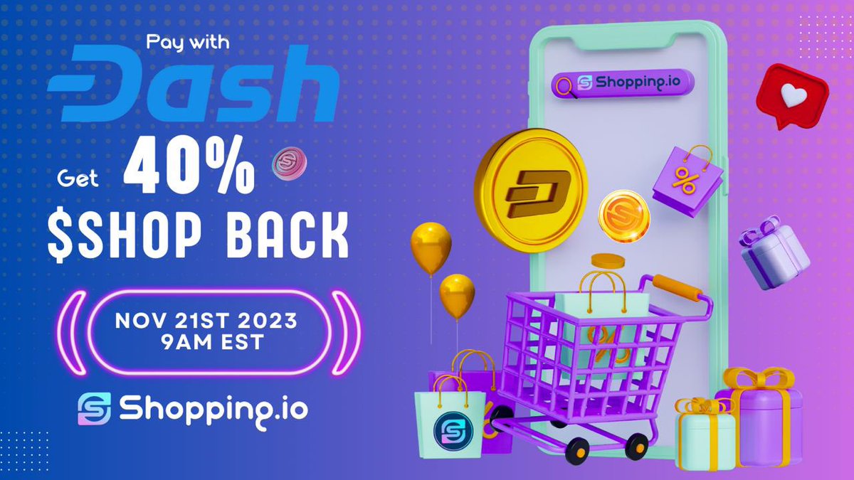 🚀 Dash into #CryptoTuesday with a bang! 🎉 Tomorrow you can fuel your shopping bags and enjoy a thrilling 40% $SHOP BACK! 🛒✨ Use code: 'CryptoTuesday2023' for 30%, then complete your purchase with $DASH to unlock an extra 10%🎁 To read more: bit.ly/47jDg3V Let's…