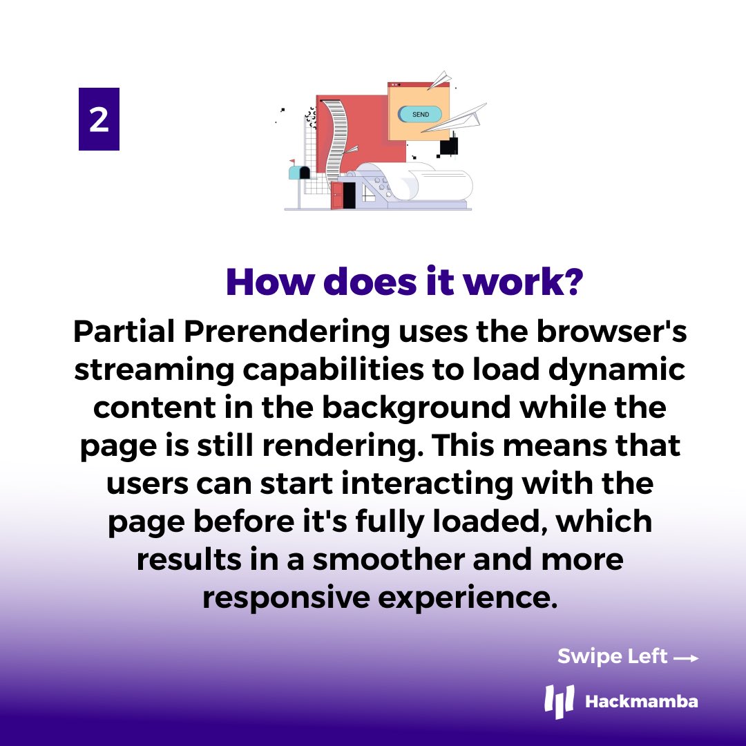 hackmamba's tweet photo. Partial Prerendering in Next.js 🚀

You've always wanted a fast initial page load, but you also have dynamic, personalized product requirements.

Now, you can have the best of both worlds with experimental Partial Prerendering in @nextjs! 🤯

#Nextjs #PartialPrerendering #WebDev https://t.co/hL6g1Cexp7