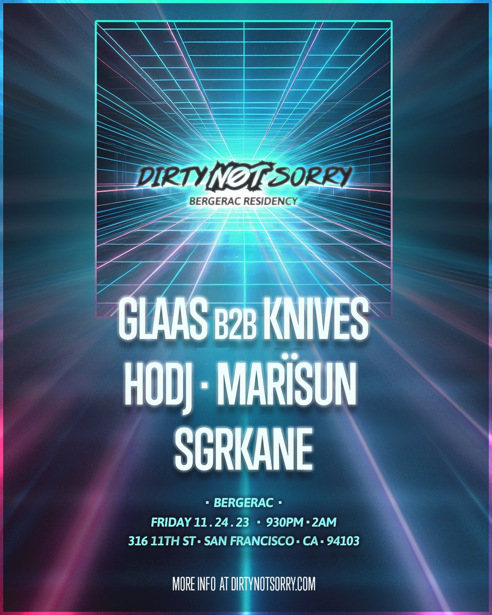 💥 We are so THANKFUL to return to <a href="/BergeracSF/">Bergerac</a> this Friday for our residency night 🦃

Feat. DNS DJs GLAAS B2B <a href="/dj_knives/">DJ Knives</a> + <a href="/HODJmusic/">HODJ</a> + Marïsun + <a href="/sgrkanemusic/">SGRKANE</a> 🎶 

100% FREE Entry all night at the door (No RSVP required) 😉