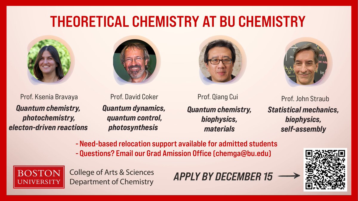 Applications are open! Get your PhD in Theoretical Chemistry at BU. Apply by December 15. #GoTerriers
bu.edu/chemistry/grad…