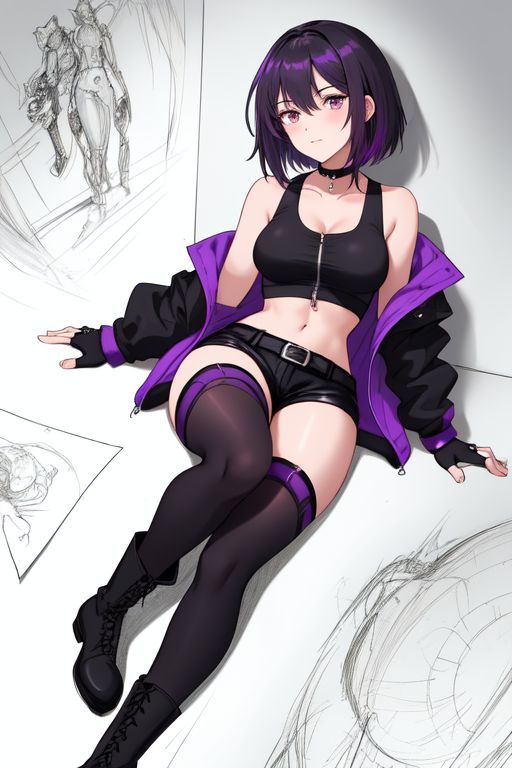 Reina is a young woman with a slight build. Her hair is cut in a short, untidy bob, with purple tips that fade into her natural black. Her primary outfit is sporty with an emphasis on style as well as practicality.

#tekken #fanart