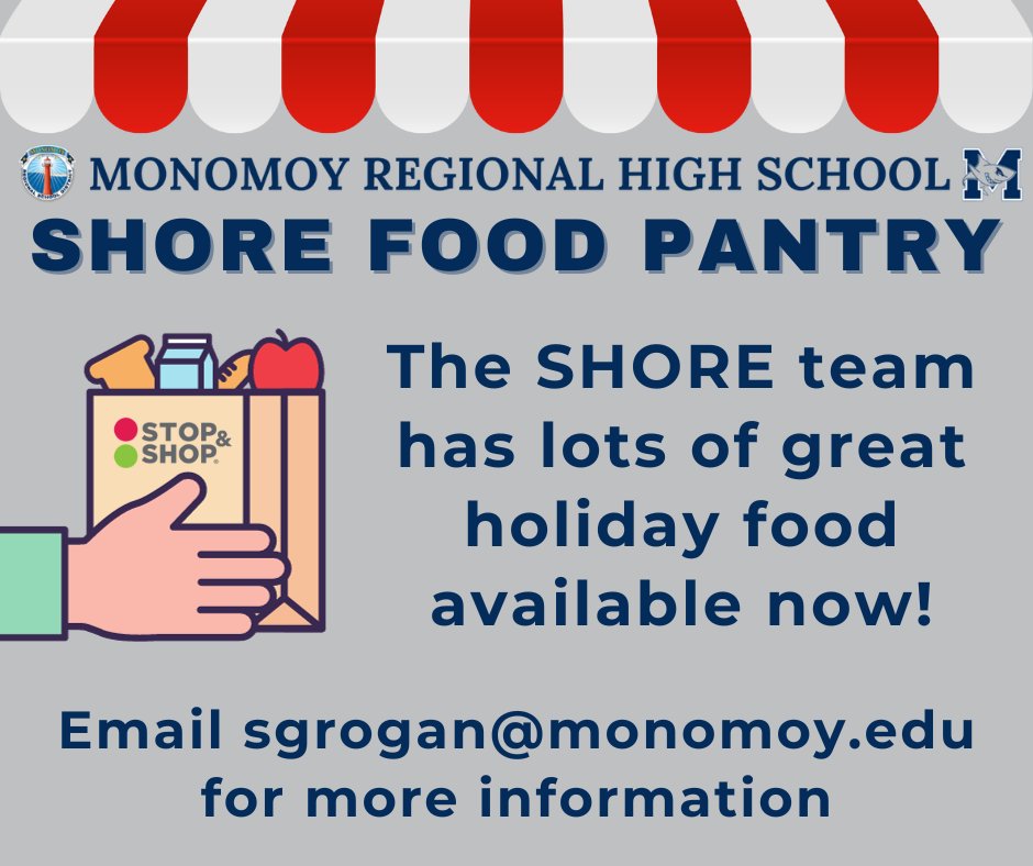 Monomoy Schools (@monomoyschools) on Twitter photo The MRHS SHORE Food Pantry wants to help feed you this holiday! Drive-through pickup available at MRHS Tuesday 10 am-12 pm, and other arrangements can also be made - email Shana Grogan at sgrogan@monomoy.edu for more information! @PrincipalJPo <a href="/MonomoyGuidance/">This account ia no longer active.</a> The MRHS SHORE Food Pantry wants to help feed you this holiday! Drive-through pickup available at MRHS Tuesday 10 am-12 pm, and other arrangements can also be made - email Shana Grogan at sgrogan@monomoy.edu for more information! @PrincipalJPo <a href="/MonomoyGuidance/">This account ia no longer active.</a>
