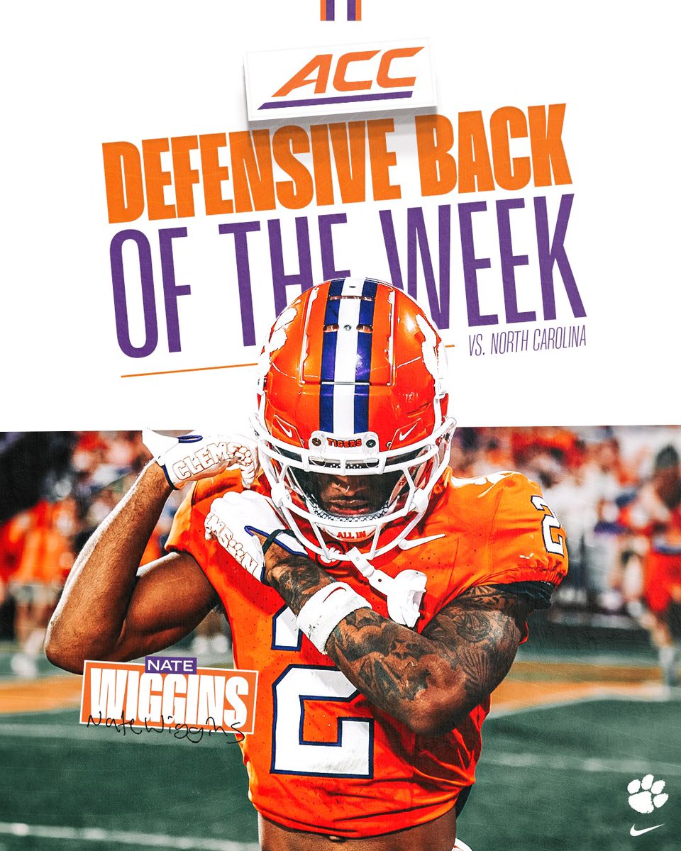 A fourth for Put and a first for Nate.

Will Putnam and Nate Wiggins collected ACC Player of the Week honors at their positions following their performances on Saturday.

📰: clemsontigers.com/putnam-wiggins…
