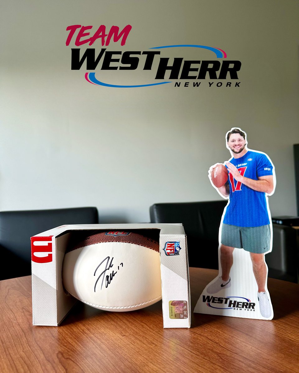 WestHerr's tweet photo. 🚨 #VictoryMonday GIVEAWAY🚨 - To celebrate #Buffalo's win over the NYJ, we are giving away a @joshallenqb autographed mini-football &amp; a #TeamWestHerr table top cutout! 🏈 🎉 

To enter, just RT &amp; make sure you are following us! Winner announced 11/22/23 💙❤️ https://t.co/QyxwGA31bS
