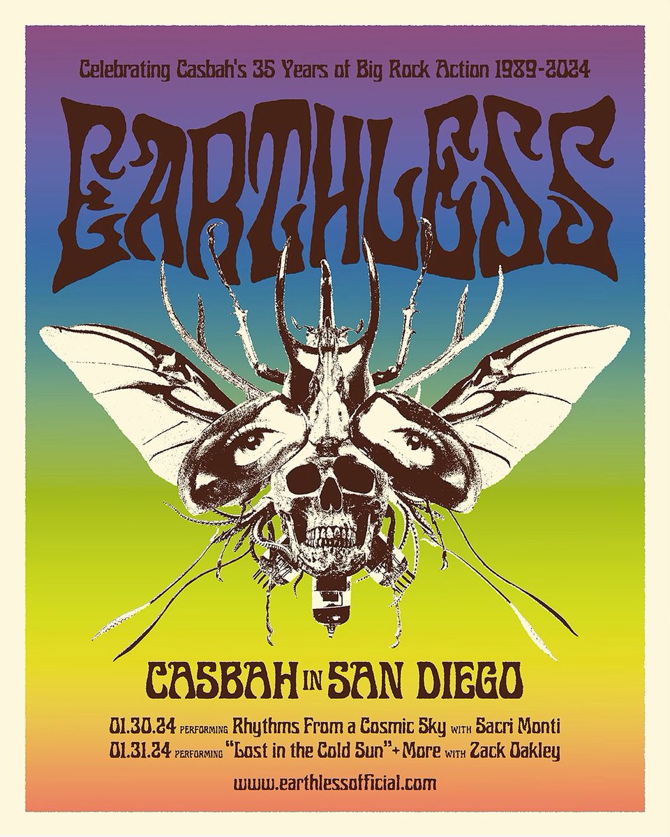 We are honored to be a part of @casbahsandiego massive 35th anniversary month of celebrations!  . Join us Jan 30 and 31 as we take a trip back in time and explore some material that we haven’t played in a long time! 🎉✌🏽🤯🍻🔥💪🏽 👉🏽Tix: earthlessofficial.com/tour-dates #earthless