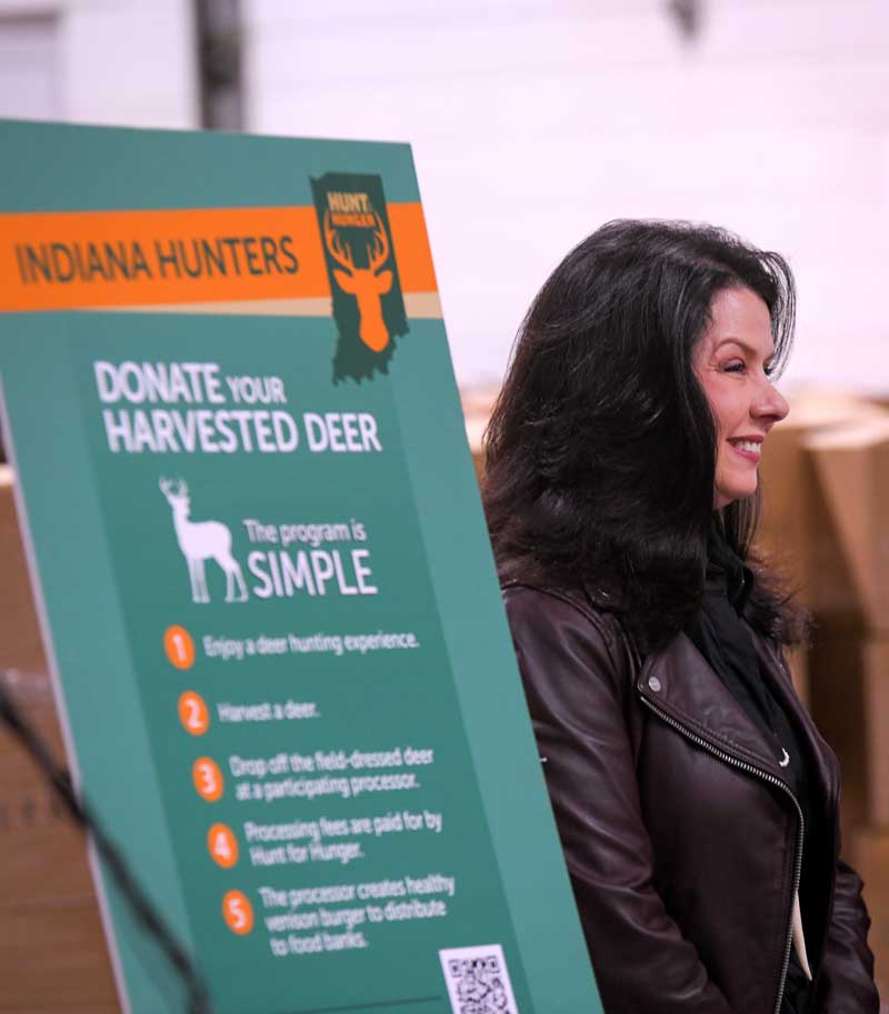 Today, we gathered at @GleanersFBIndy with Indiana First Lady @FLJanetHolcomb to kick off our #IndianaHuntforHunger campaign. The effort turns donated deer into healthy venison that is provided to through food banks across the state. How you can help: bit.ly/3QL212p