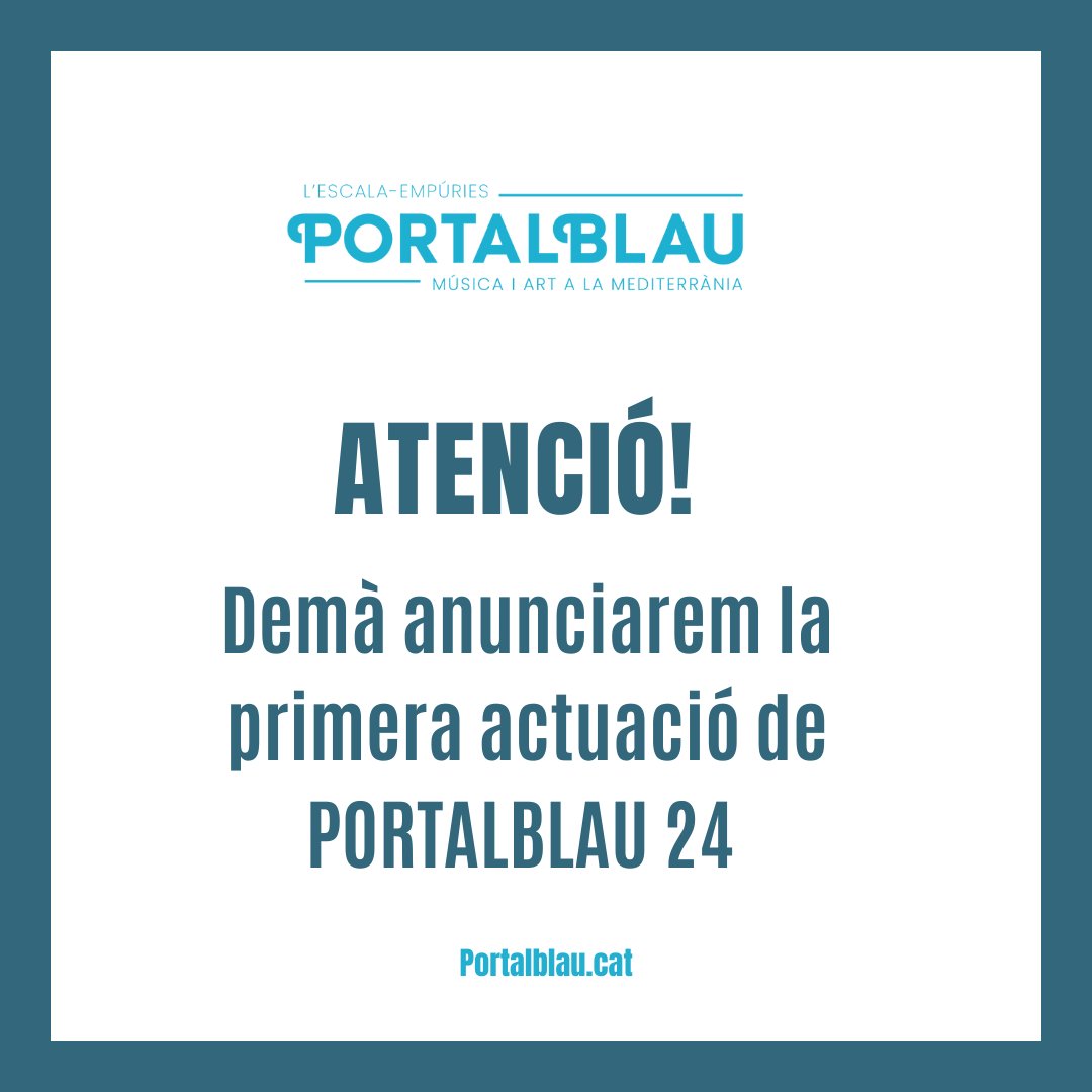 🗣️ Amics de Portalblau, avanceu-vos al ritme del futur musical! 
🎶 Demà és el dia que tots esperàveu amb expectació: desvetllarem la primera actuació de l'edició 2024 del Festival Portalblau!
Imagineu qui pots ser? Us llegim!
#portalblau #portalblau2024 #PortalblauFestival