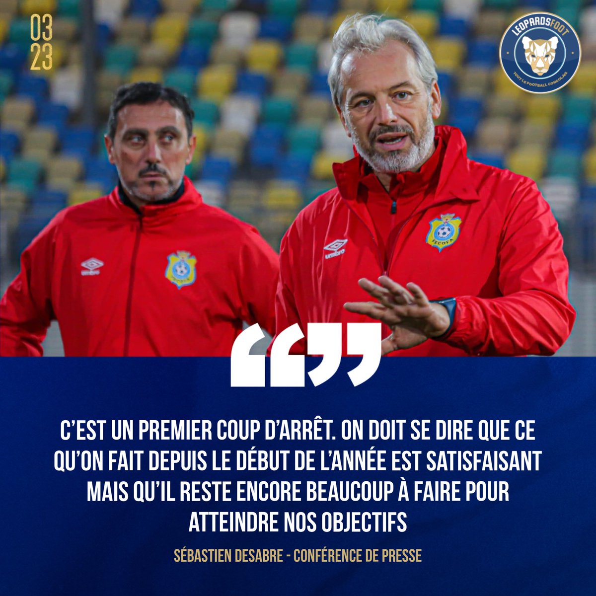 leopardsfoot's tweet photo. 🐆 Les mots de Sébastien Desabre après la défaite d’hier contre le Soudan (1-0) 🎙️

👉🏿  Selon vous quel secteur de jeu faudrait-il améliorer dans cette équipe ? 

#Congo #SOURDC https://t.co/wUtSRaQf2H