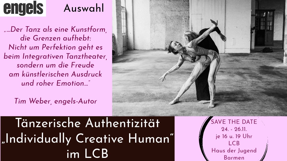 engelsWuppertal's tweet photo. Den menschlichen Organismus wertschätzend erkunden - Das #Ensemble des Integrativen Tanztheaters macht es vor!
Mehr zu dem #Event:
https://t.co/LjyLNQTYj5
#Tanz #tanzen #theater #aufführung #Wochenende #Integration #integrativ #wuppertal #hausderjugend #barmen #diesesWE #engels https://t.co/KLJoPavDyP