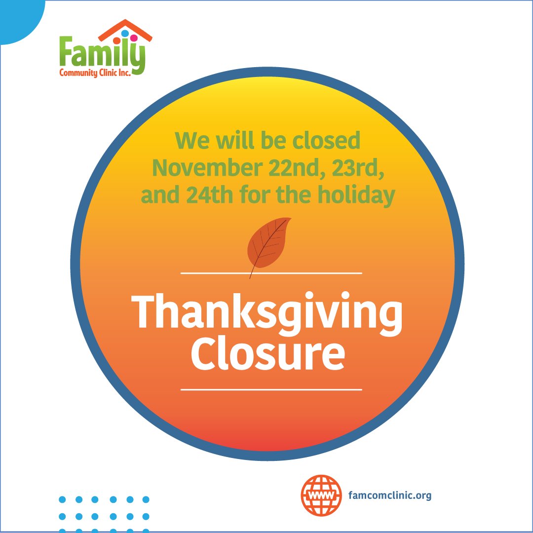 NOTE: FCC will be closed W-F, 11/22-11/24 for Thanksgiving.

We wish you a safe, restful, &amp; wonderful holiday, &amp; can't thank you enough for making FCC all that it is, whether w/ your time, $ contributions, or spreading our message! We see you &amp; value your commitment. Thank you!❤️